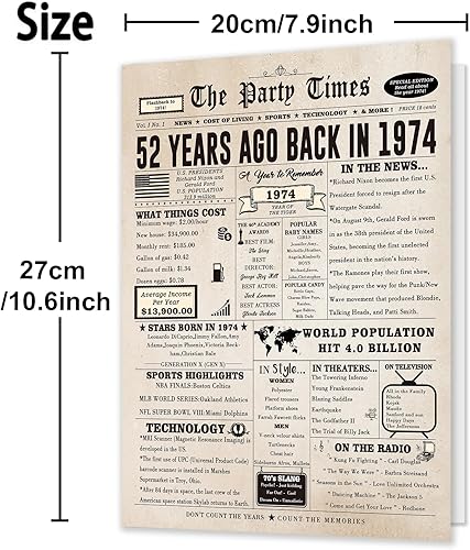 Miniatura 3 de Divertida tarjeta de cumpleaños 52 para ella y él, decoraciones retro de cumpleaños 52 para mujeres, hombres, mamá papá, tarjetas de regalo de