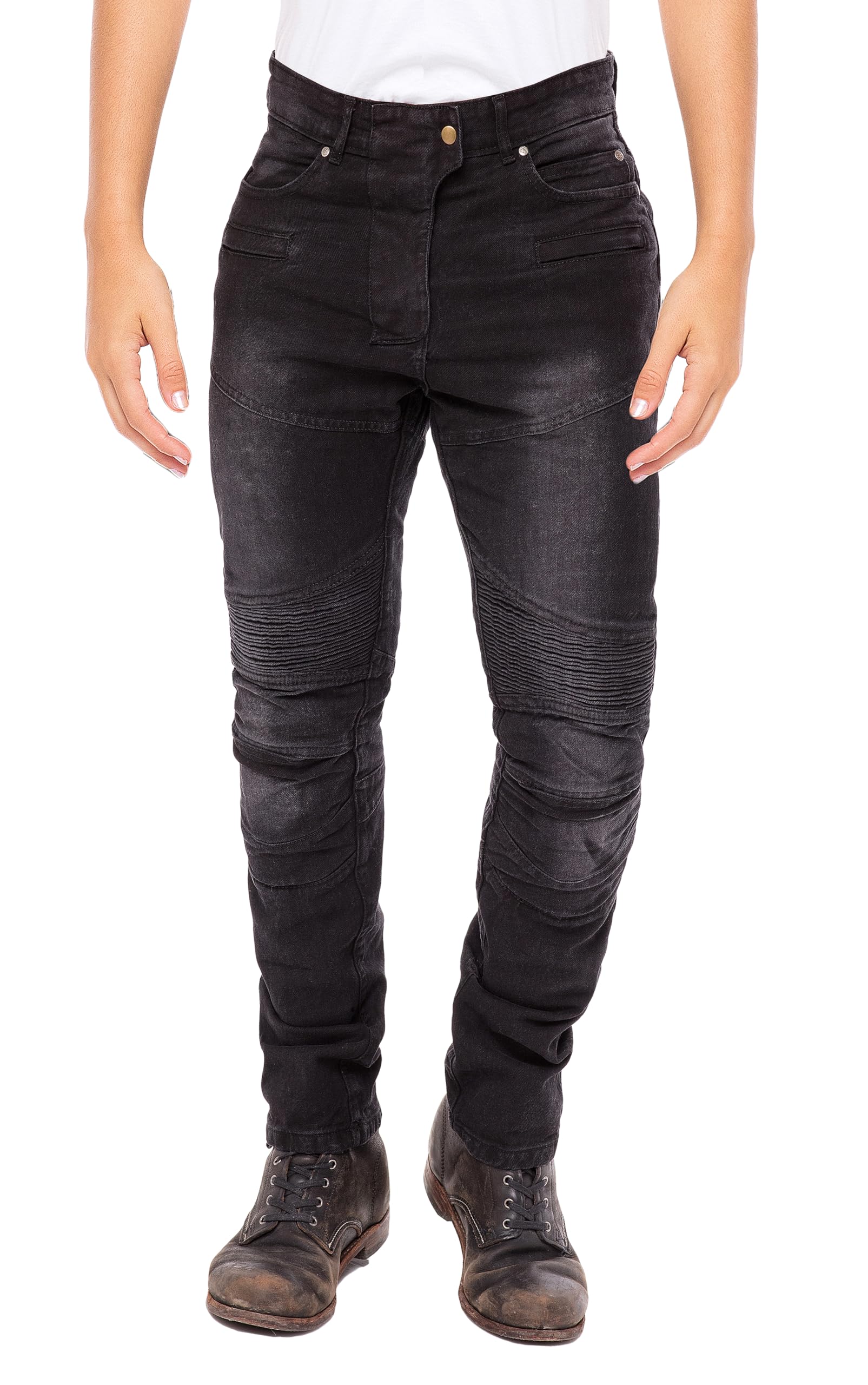 Skylinewears Women's Reinforced Motorcycle Riding Jeans Biker Racing Pants with Aramid Lining and Removable Padding Uggly Black 38-31