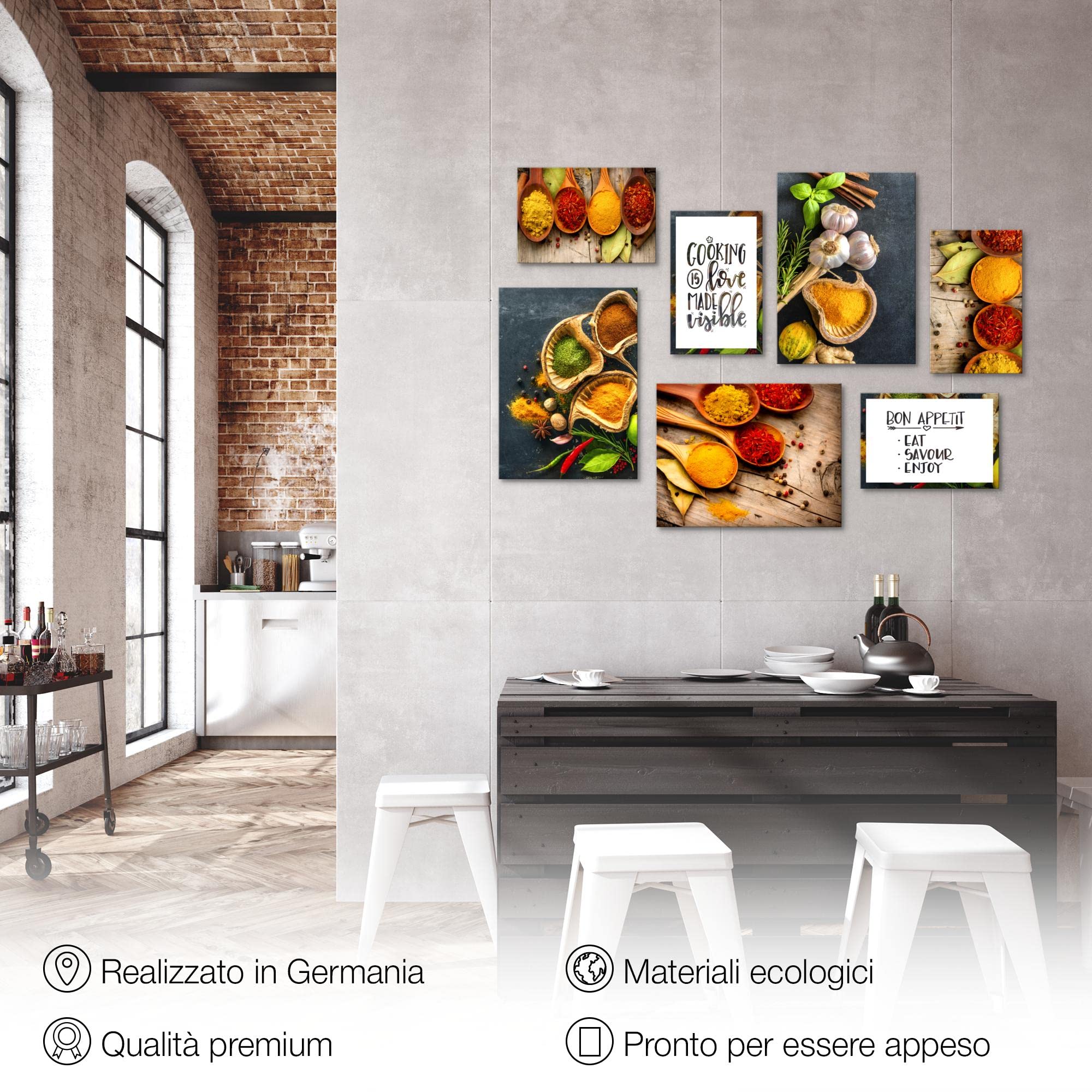 Novart Quadros - Completamente Pronto Da Appendere - Immagini - Cucina - 7 Pezzi Set Moderni - N000471a