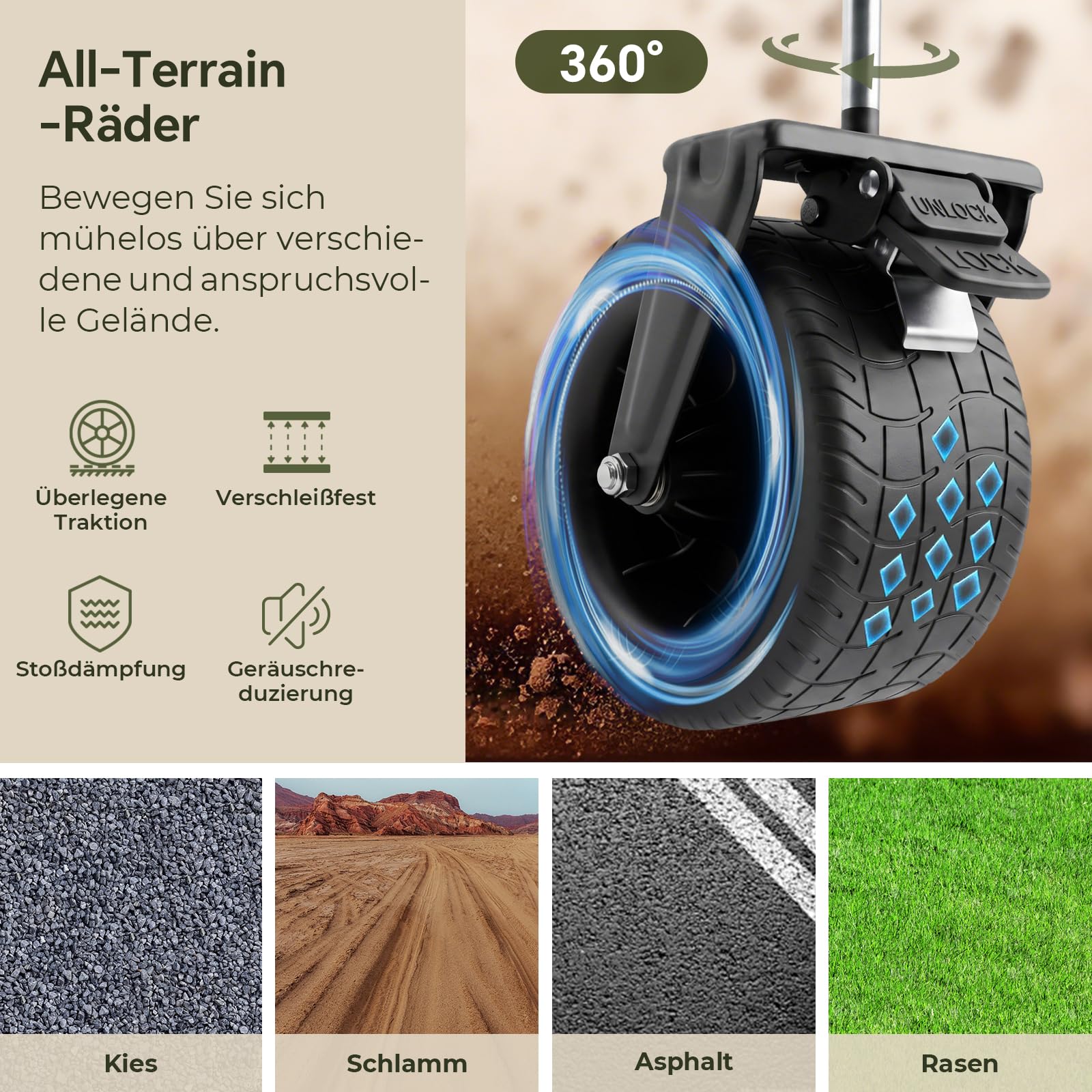 Bollerwagen Faltbar 200L 160KG 84x48x100cm Breite Reifen 360° All-Terrain-Rädern Handwagen