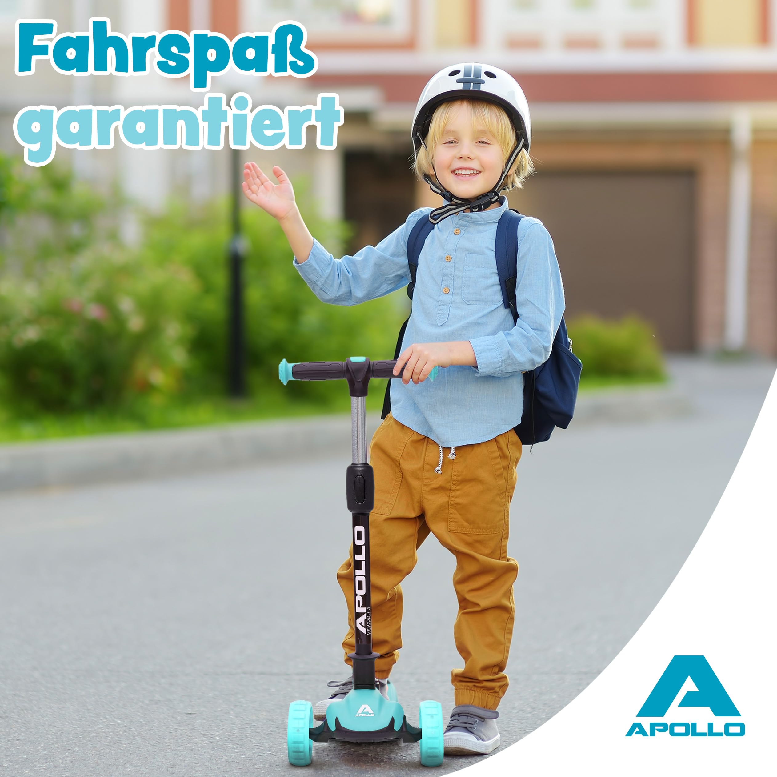 Apollo KidsPro 4 Kinderroller | klappbarer Kinder Scooter, höhenverstellbarer Dreiradscooter | Roller Kinder 3 Jahre Altersempfehlung | Kinderroller 3 Räder mit LED Rollen | Scooter Kinder-gerecht