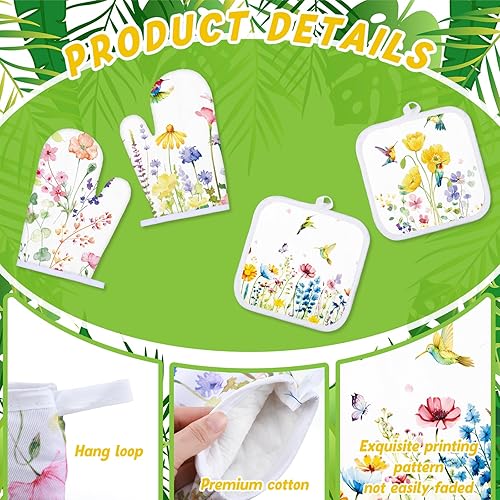 Miniatura 4 de Manoplas de horno y soportes para ollas, juego de toallas de cocina con diseño de colibrí de primavera, toallas de cocina y paños de cocina para