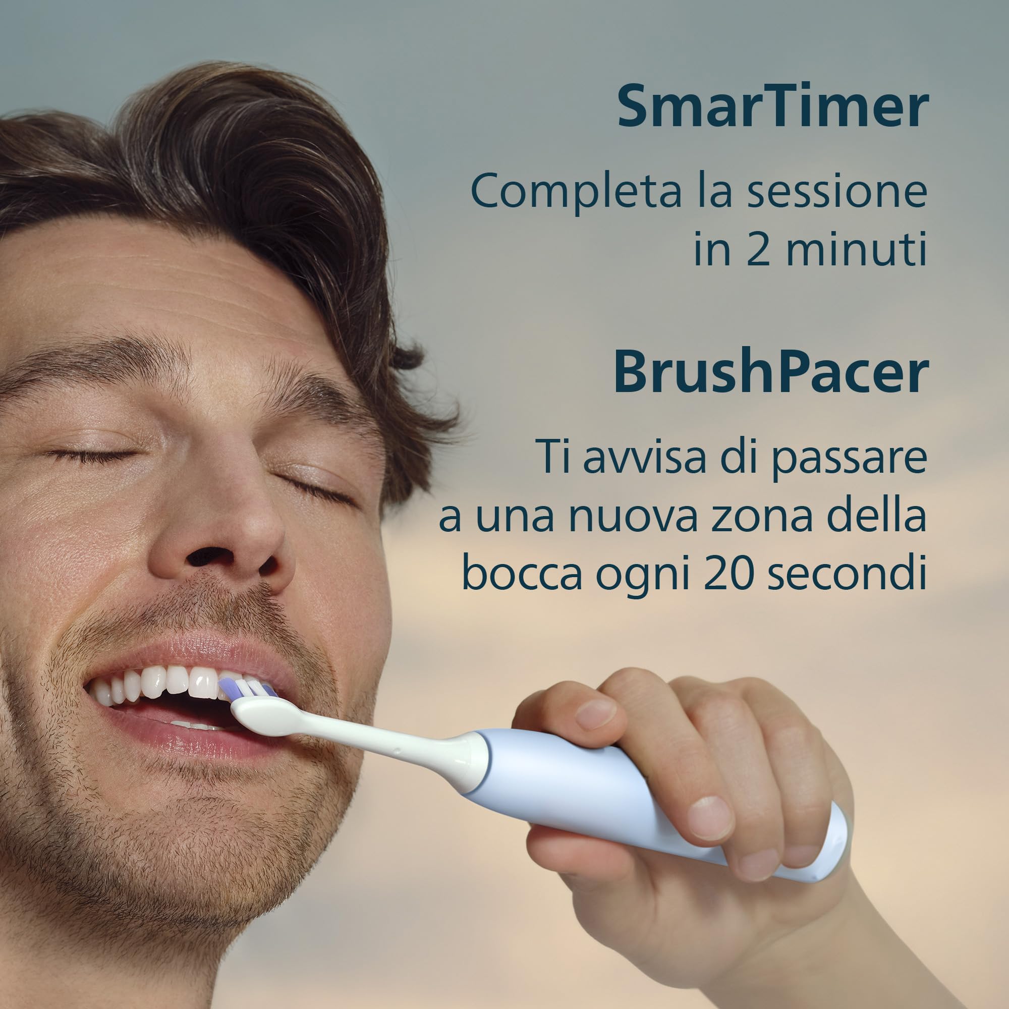 Philips Sonicare 6100, spazzolino elettrico sonico con 2 modalità di spazzolamento e 3 livelli di intensità, avviso di pressione, EasyStart, SmarTimer, azzurro, modello HX7406/02 [Nuova tecnologia]
