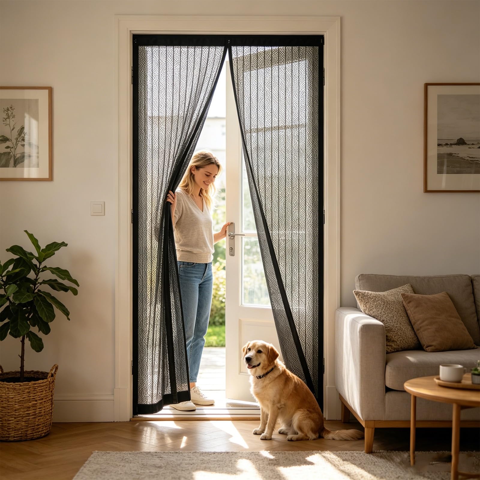 Gaifnag Black Magnetic Screen Door 178 X 165 Cm Patio Door Nets With Magnets For Keeping Out Flies, Mosquito Net, Insect Mesh Flyscreen French Doors For Front Doors, Sliding,