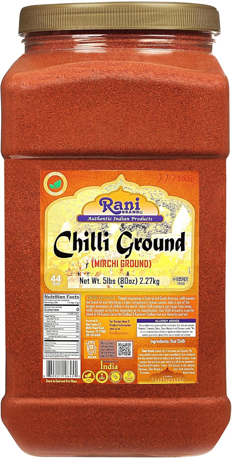 Rani Chilli Powder (Mirchi) Ground Indian Spice 80oz (5lbs) 2.27kg Bulk PET Jar ~ All Natural | Salt-Free | Vegan | No Colors | Gluten Friendly | NON-GMO | Kosher | Indian Origin
