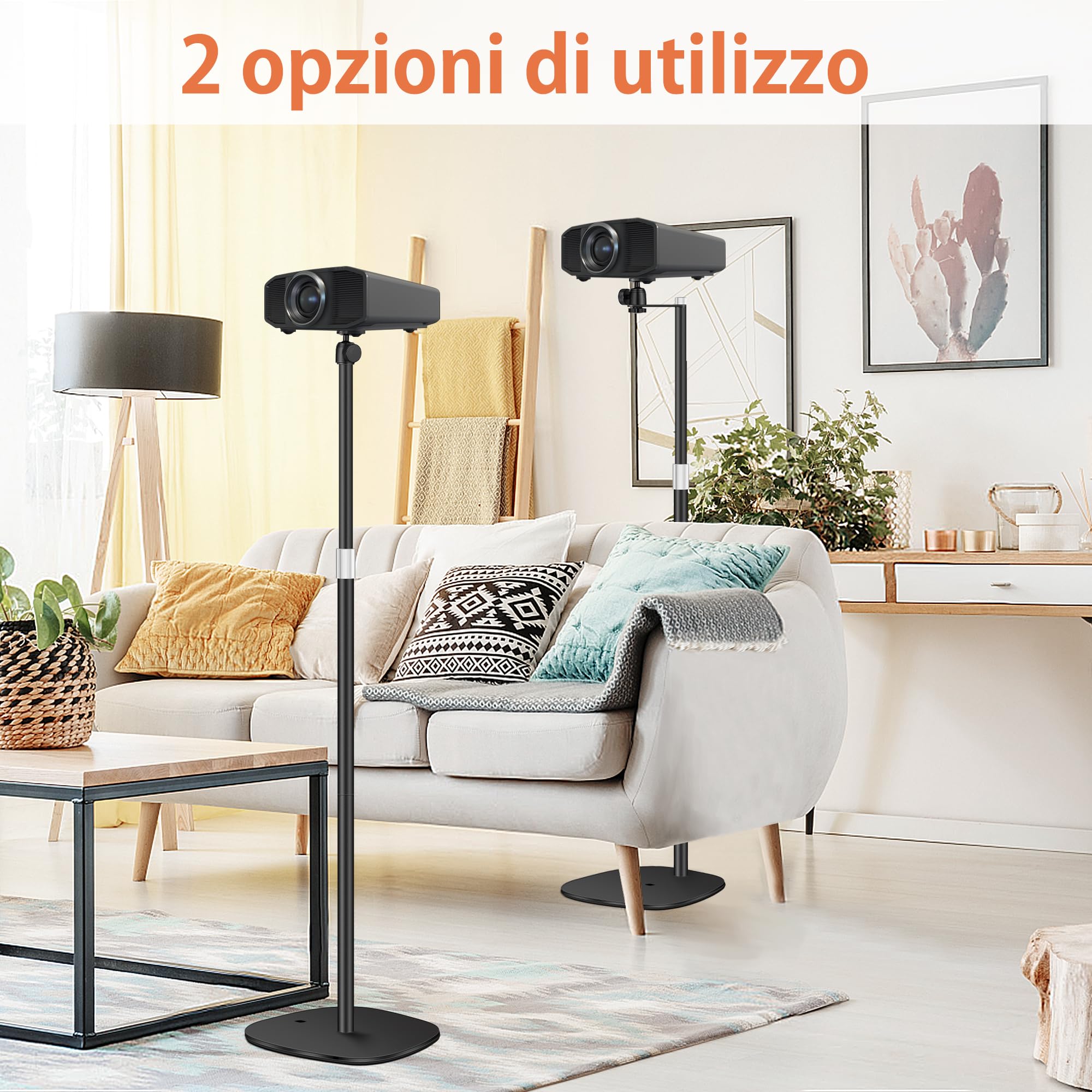 Supporto per Proiettore in Metallo, Altezza Regolabile 90-126 cm con Rotazione ad Angolo di 360°, Salvaspazio, Supporta Fino a 5 kg, Compatibile con proiettori, fotocamere, Telecamera e altro