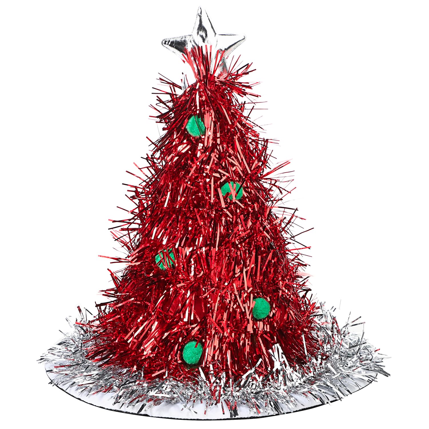 Adult Novelty Christmas Tree Hat with Tinsel and Star Christmas Holiday Sparkly Santa Hat Fancy Dress Party Headwear Topper Table Ornament Decor Party Dress Up Costume Cap for Cosplay Night Out - Image 3