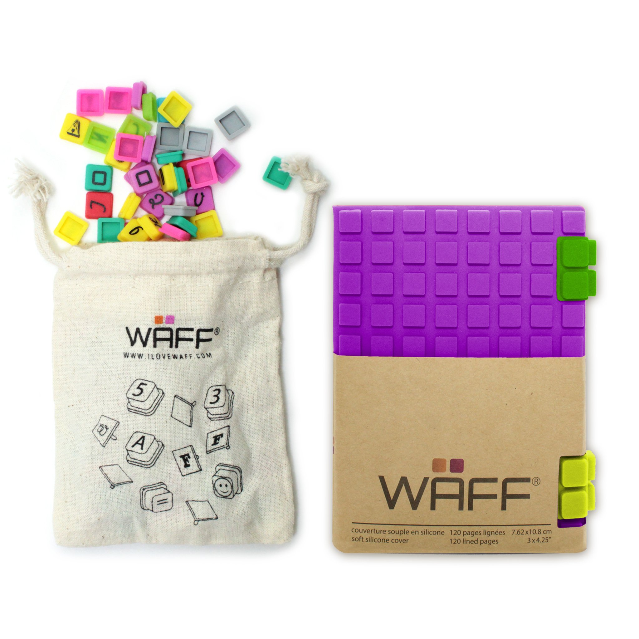 WAFF, Soft Silicone Cube Tiles And Notebook / Journal Combo, Mini 4.25"H x 3"W - Purple