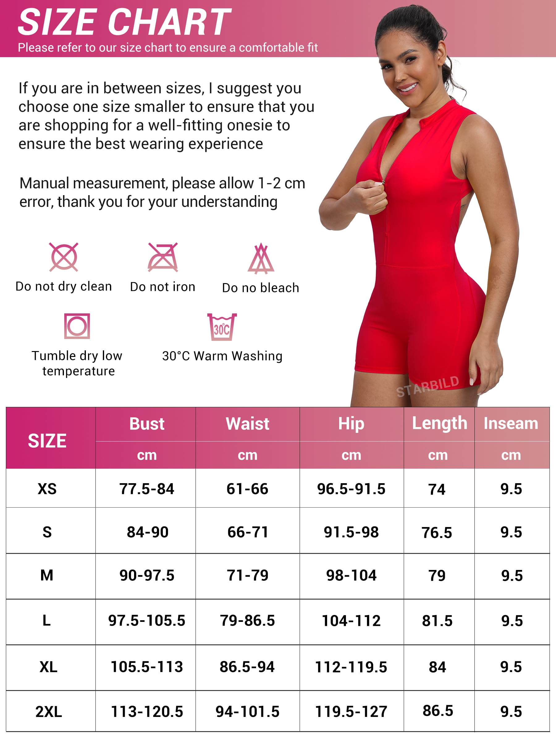 STARBILD Mono Deportivo para Mujer Corto Ajustado con Espalda al Aire, con Cremallera, Efecto Push-Up y Almohadillas Extraíbles, para Deporte, Yoga, Fitness, Running, Gimnasio o Entrenamiento