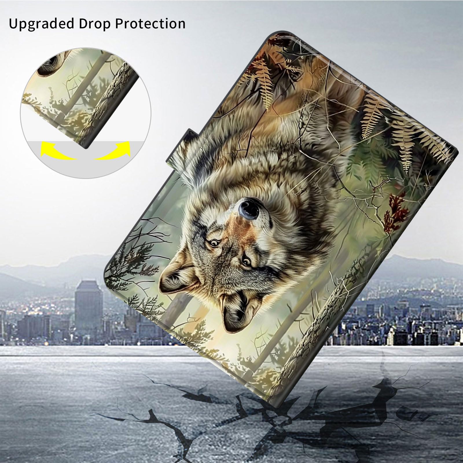 Funda universal para tablet de 9 a 10.5 pulgadas, apta para tablet Fire HD 10, funda protectora universal para tablet, con banda de fijación ajustable y múltiples ángulos de visión, lobo espiritual