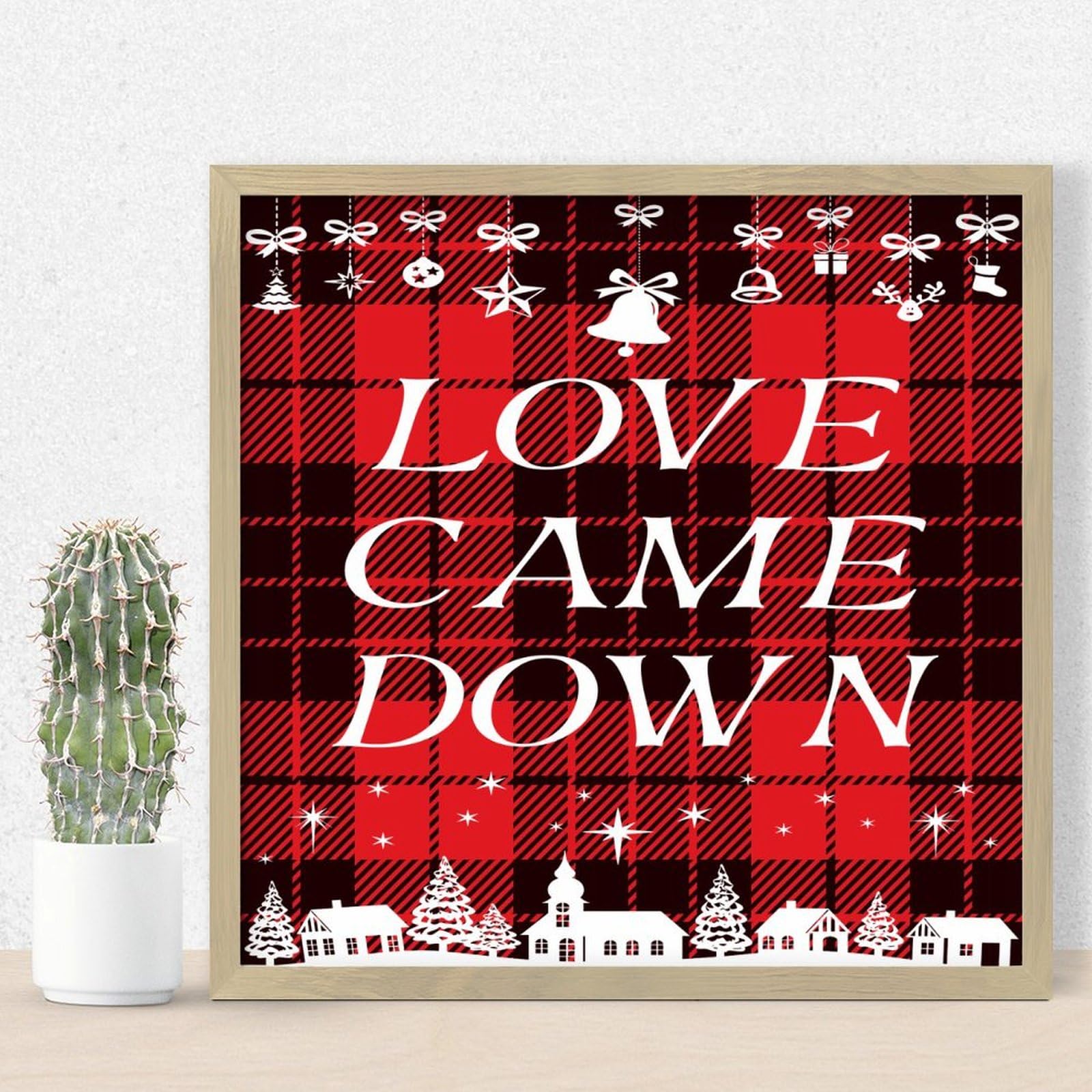 Panneau en bois personnalisé Love Came Down 30x30 cm décor de Noël