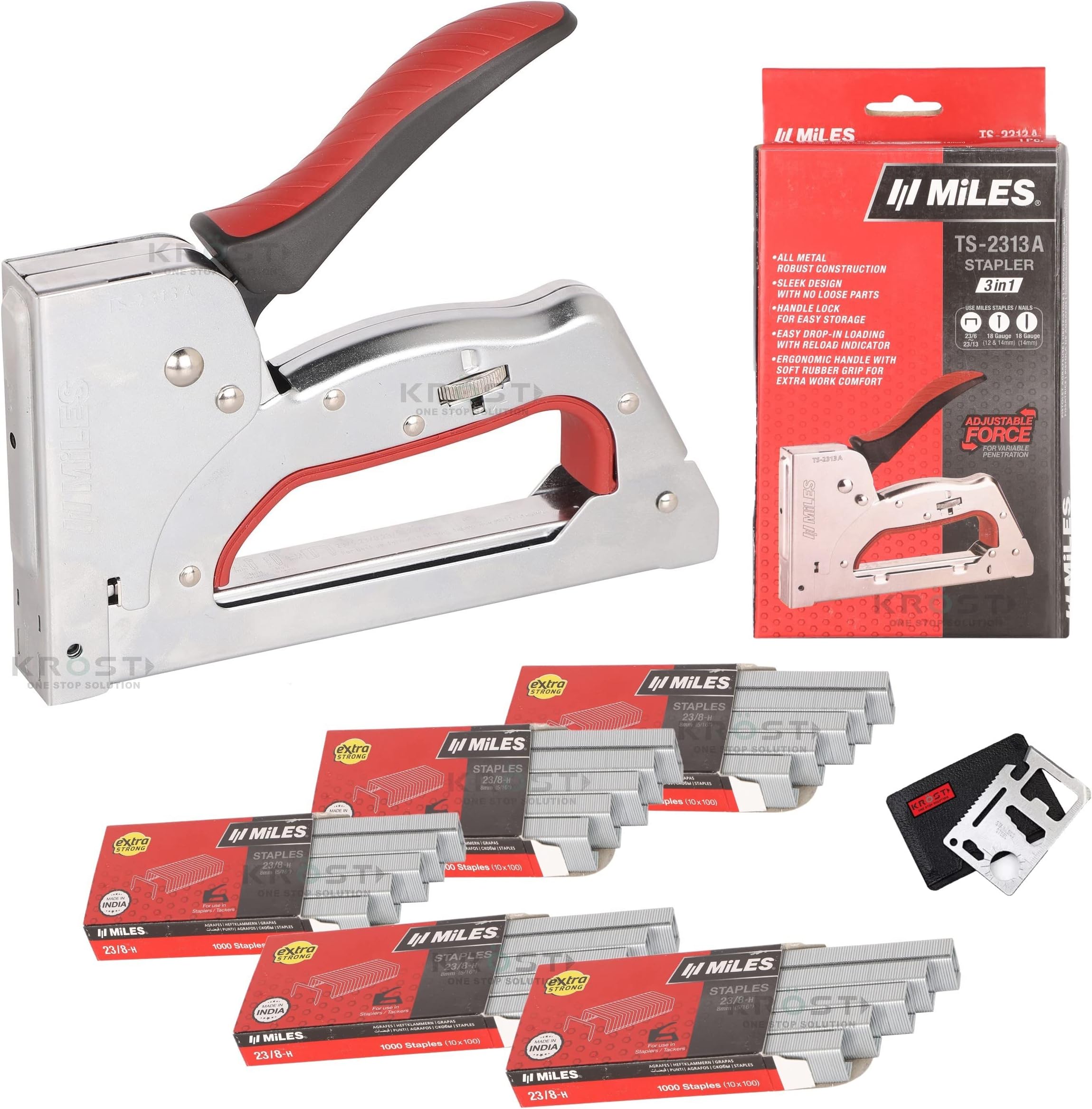 Tools Centre Nailer & Stapler 3 in 1 Kangaro Miles All Metal Body TS-2313A Gun Tacker, Staple Gun With Free 5000 Staples.