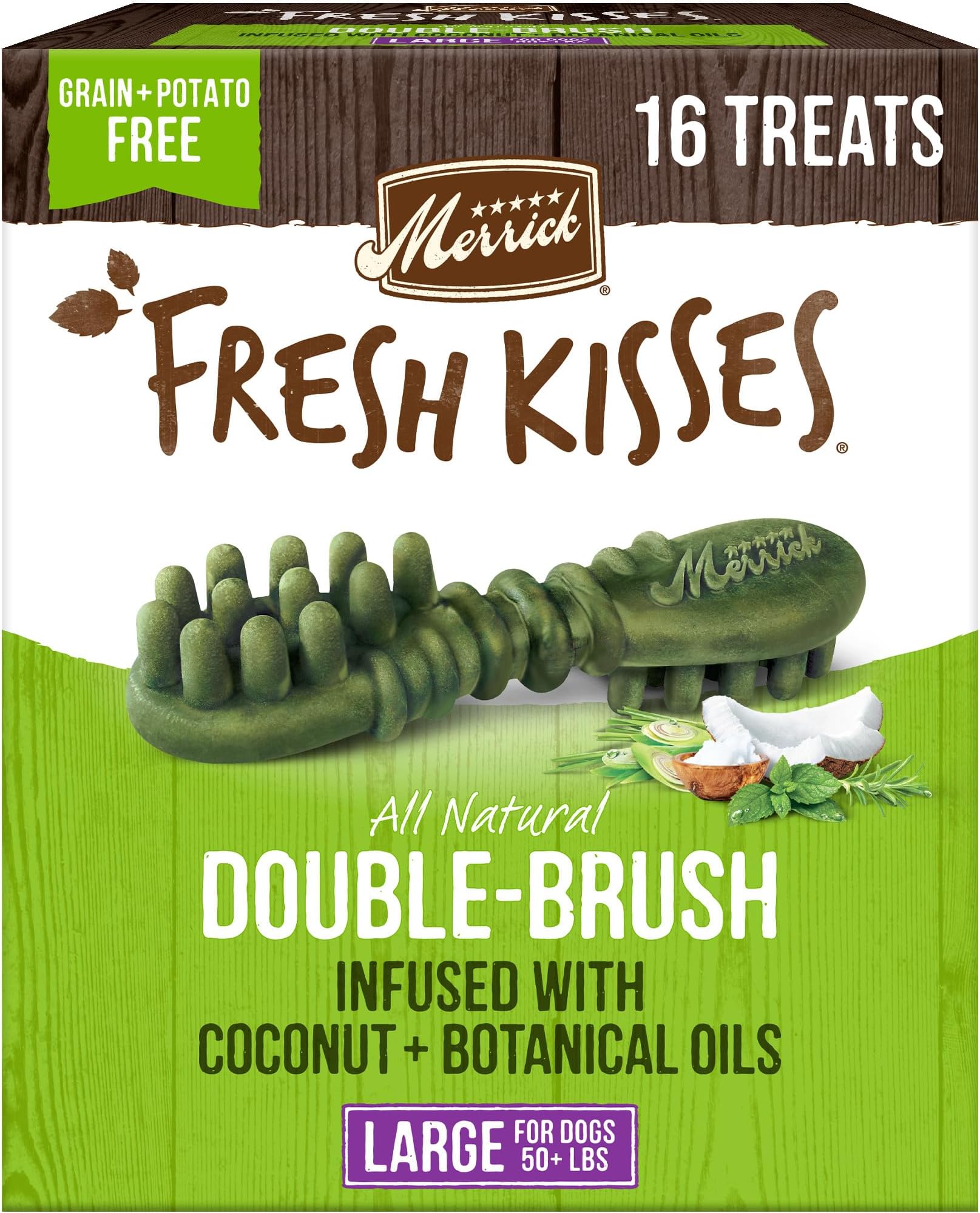 Fresh Kisses Dental Chews for Dogs Infused with Coconut and Botanical Oils, Large Dog Chews for Dogs Over 50 lbs., 27 oz. Box