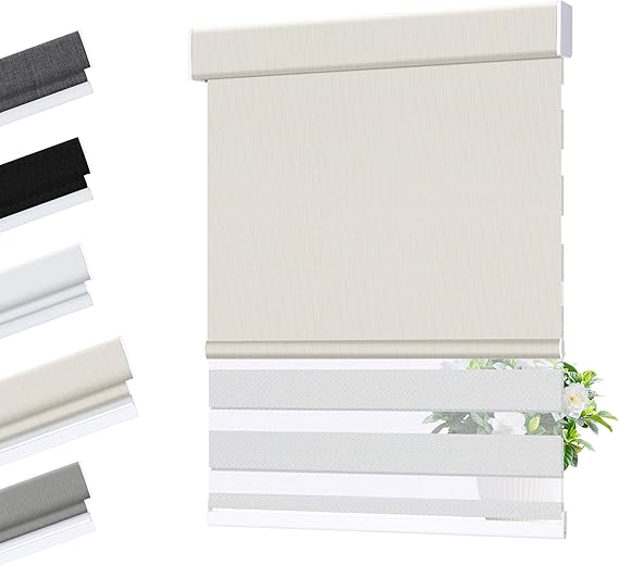 Allesin Zen Cordless Dual Roller Shades with Square Cassette, Double Layer Window Shades, Blackout and Light Filtering, Day and Night Blinds for Home Office Door, Beige Yellow and White, Custom Size