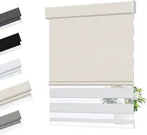 Allesin Zen Cordless Dual Roller Shades with Square Cassette, Double Layer Window Shades, Blackout and Light Filtering, Day and Night Blinds for Home Office Door, Beige Yellow and White, Custom Size