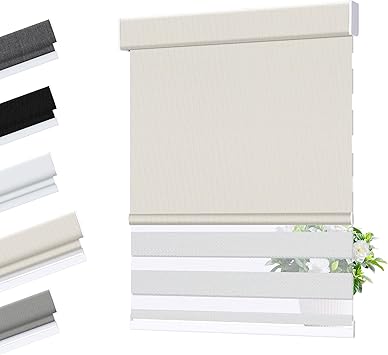 Allesin Zen Cordless Dual Roller Shades with Square Cassette, Double Layer Window Shades, Blackout and Light Filtering, Day and Night Blinds for Home Office Door, Beige Yellow and White, Custom Size