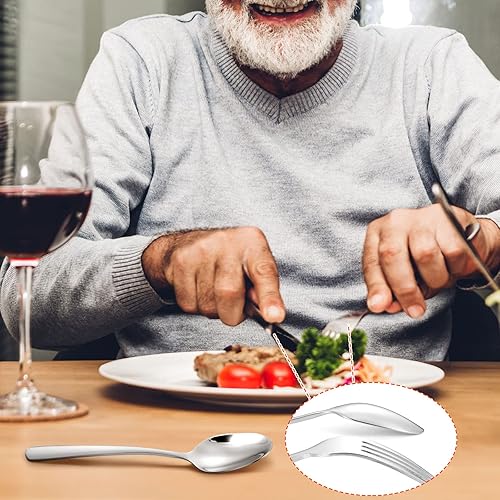 Miniatura 3 de Bonuci Juego de cubiertos plateados de 6 piezas para temblores de manos y pacientes con Parkinson, utensilios para comer cucharas para comer