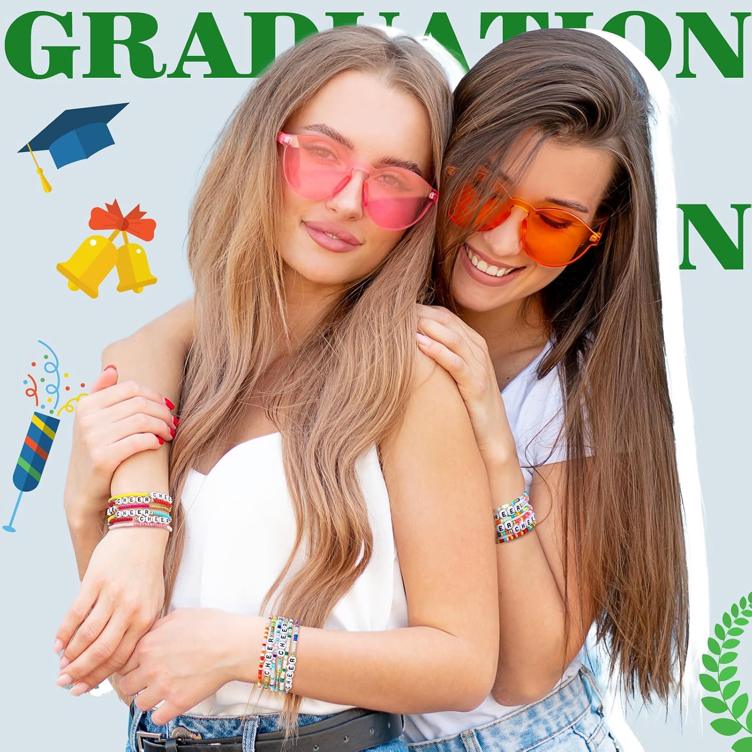 Ecation 96 Pcs Cheer Bracelets for Team Cheer Gifts Cheerleader Gifts Set for Cheer Stuff Women Beaded Friendship Bracelets Bulk Preppy Bead Heishi Stackable Bracelets Set for Team Beach Party Favors
