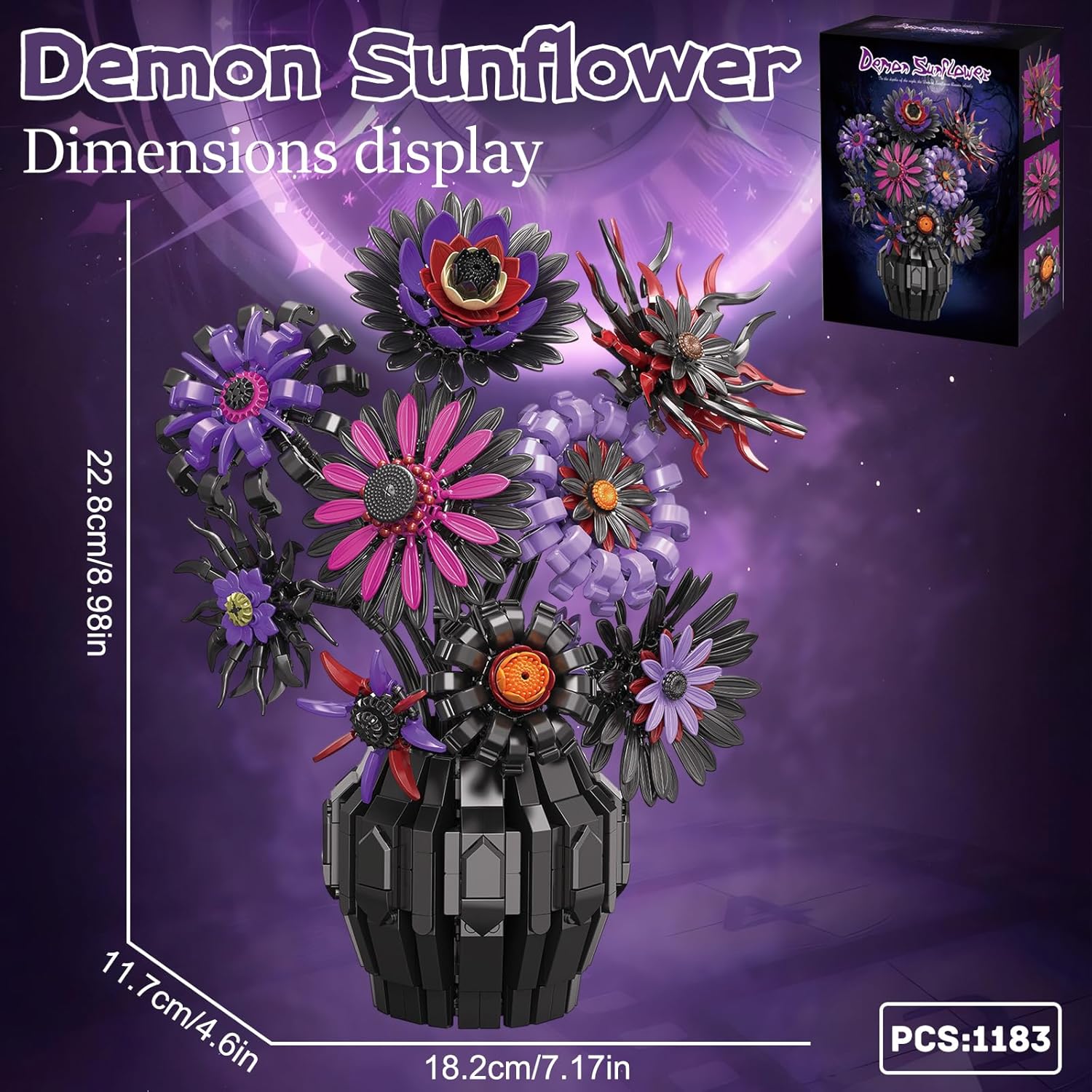 Flower Bouquet Building Blocks Set with Vase Purple Sunflower Brick Flowers DIY Artificial Flower Decor Building Toy for Adults Desk Home Decoration Gift for Women Dark Sunflower