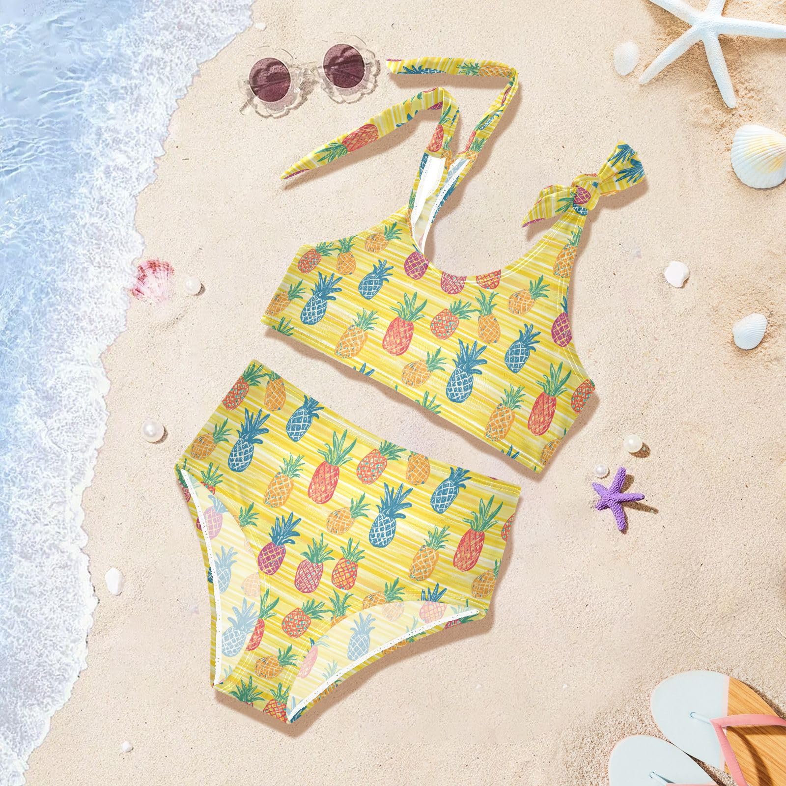 Pineapples Yellow Girls Tankini Swim Set, Two Piece Swimsuits Summer Bikini Swimwear Set for Girls, 4T