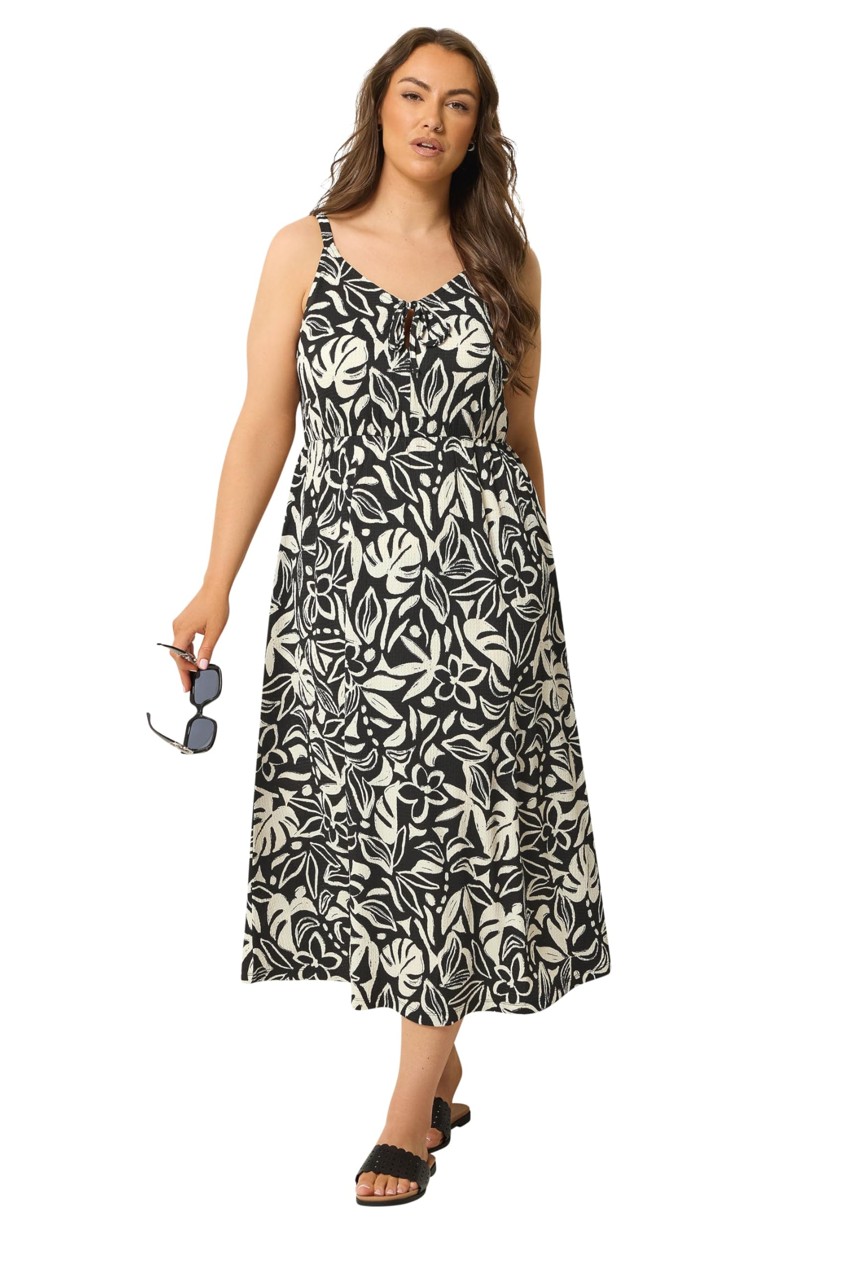 Yours Women's Black Tropical Keyhole Midi Dress In | : Size 16
