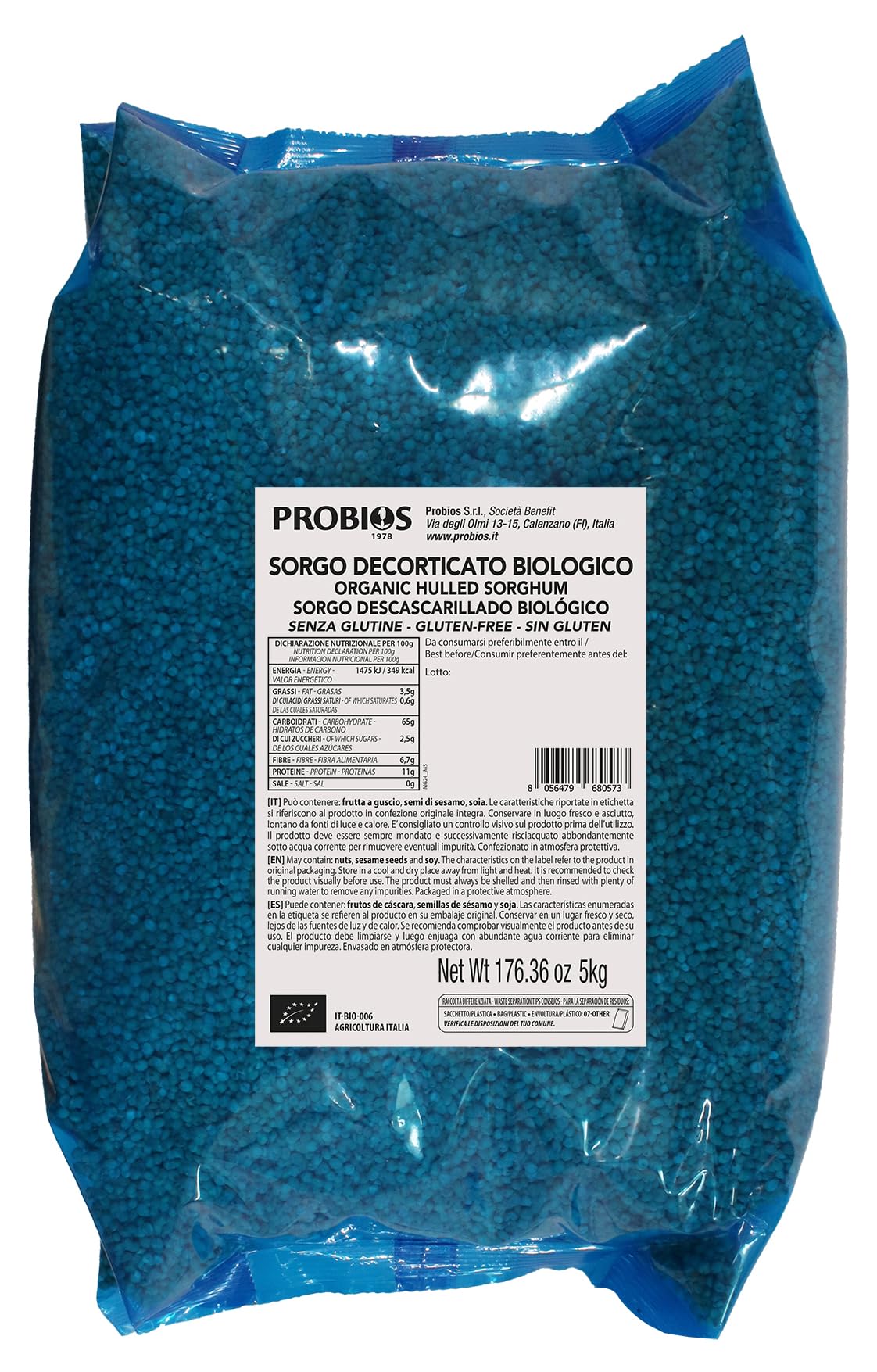 Probios Sorgo decorticato biologico - fonte di fibre - Può contenere tracce di frutta a guscio e sesamo - Grano antico naturalmente senza glutine - 5 kg