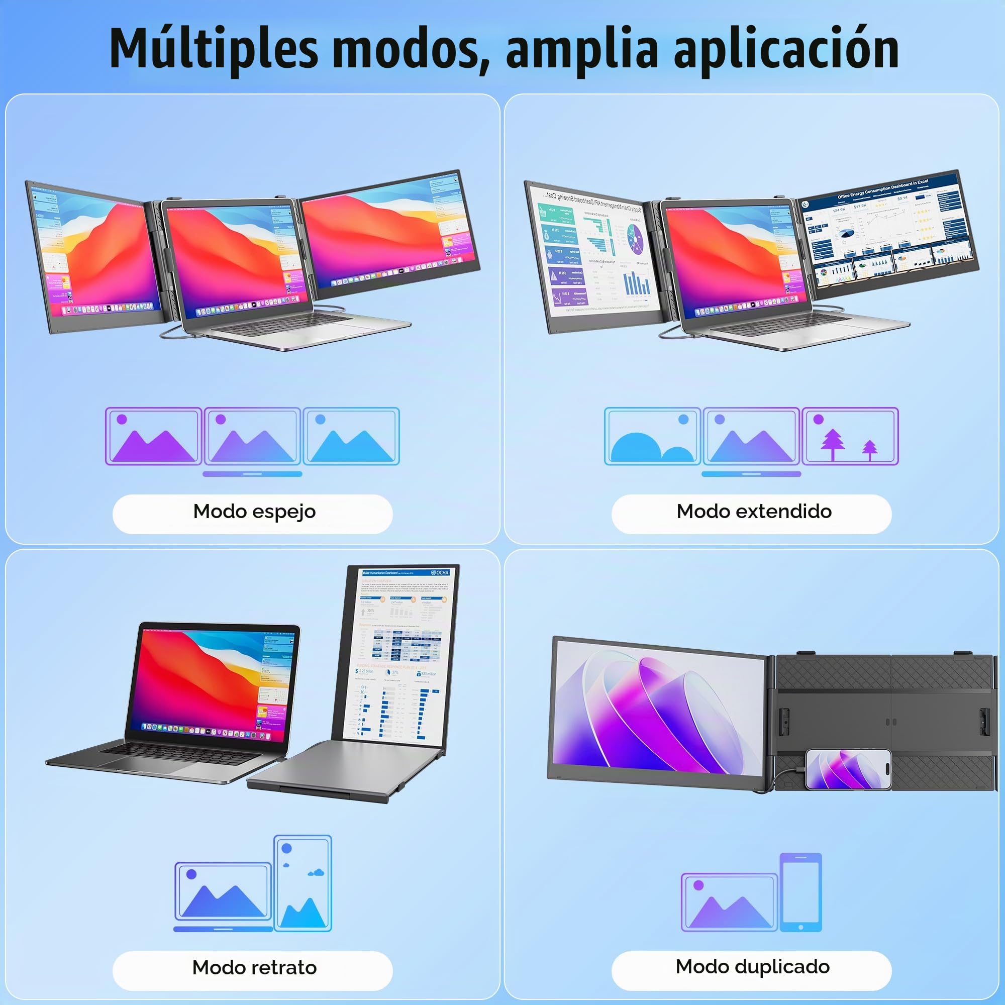 KEFEYA Extensor De Pantalla para Portátil de 14", 100% sRGB FHD 1080P IPS Triple Pantalla para Portatil, Monitor Portátil Pantalla de 13 a 17,3», Plug & Play para Windows/Mac/Android/Switch/PS5