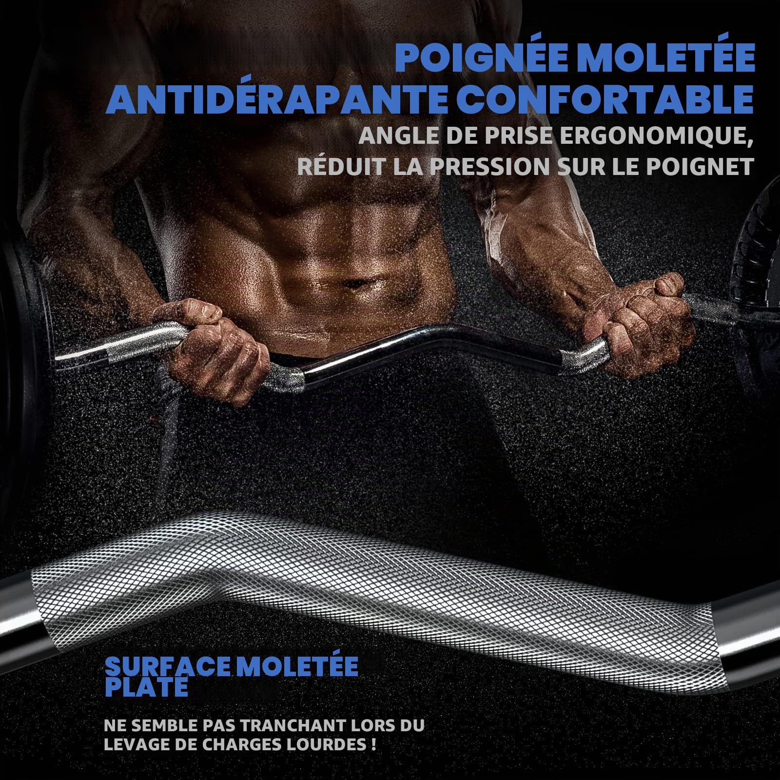 Olympic EZ Curl Barre d'haltère bouclée de 119,4 cm pour haltérophilie, poussées de hanches, squats, biceps, gym à domicile, barre de bouclagechromée avec 2 colliers à ressort pour disques de poids