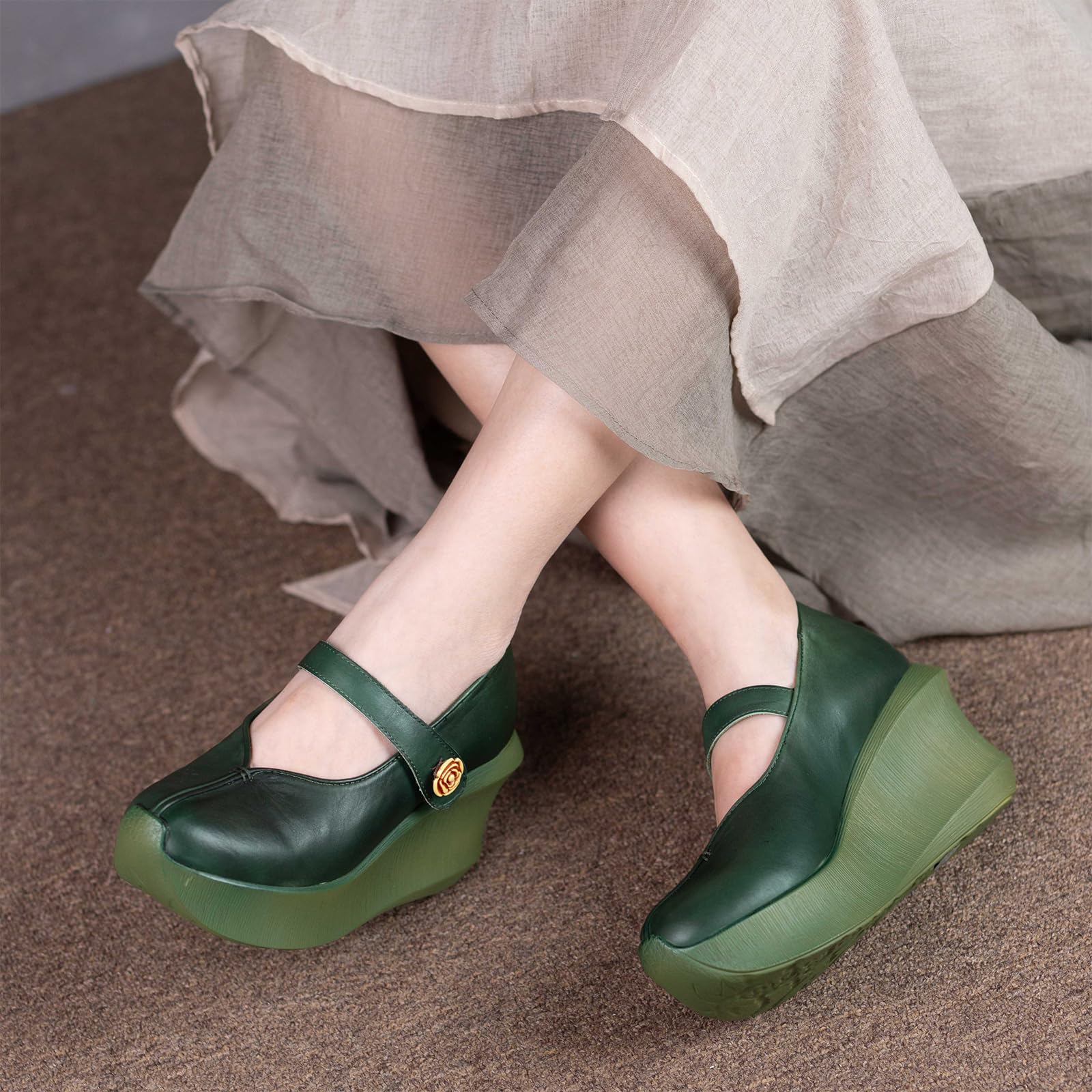 Zapatos Mary Jane Cuero Mujer Casual cuña | viajes de vacaciones, paseos campestres, ocasiones de compras, conjuntos diarios, forma de punta clásica