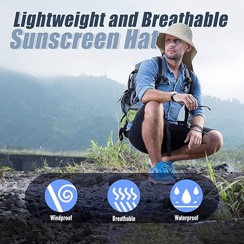 Miniatura 6 de Sombrero de sol para exteriores para hombre con protección UPF 50+, gorra de safari de ala ancha, sombrero de pesca con solapa para el cuello