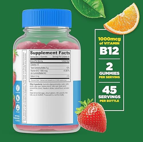 Miniatura 2 de Lifeable Vitamina B12 sin azúcar para niños + vitamina D para niños, paquete de gomitas de gran sabor, suplemento vitamínico, sin gluten, sin OMG,