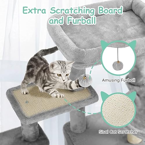 Miniatura 5 de CATROMANCE Árbol para gatos torre de gato de 354 pulgadas con tabla para rascar árbol de actividad para gatos con postes cubiertos de sisal perca