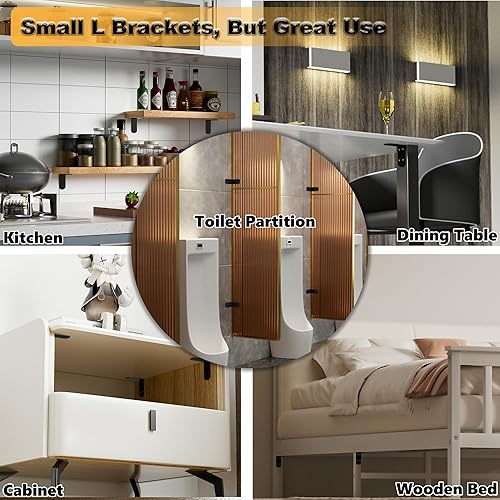 Miniatura 8 de Alise Soportes de estante flotantes, soporte negro para estantes, soporte de pared en L resistente, soporte de esquina de acero inoxidable de 1.496