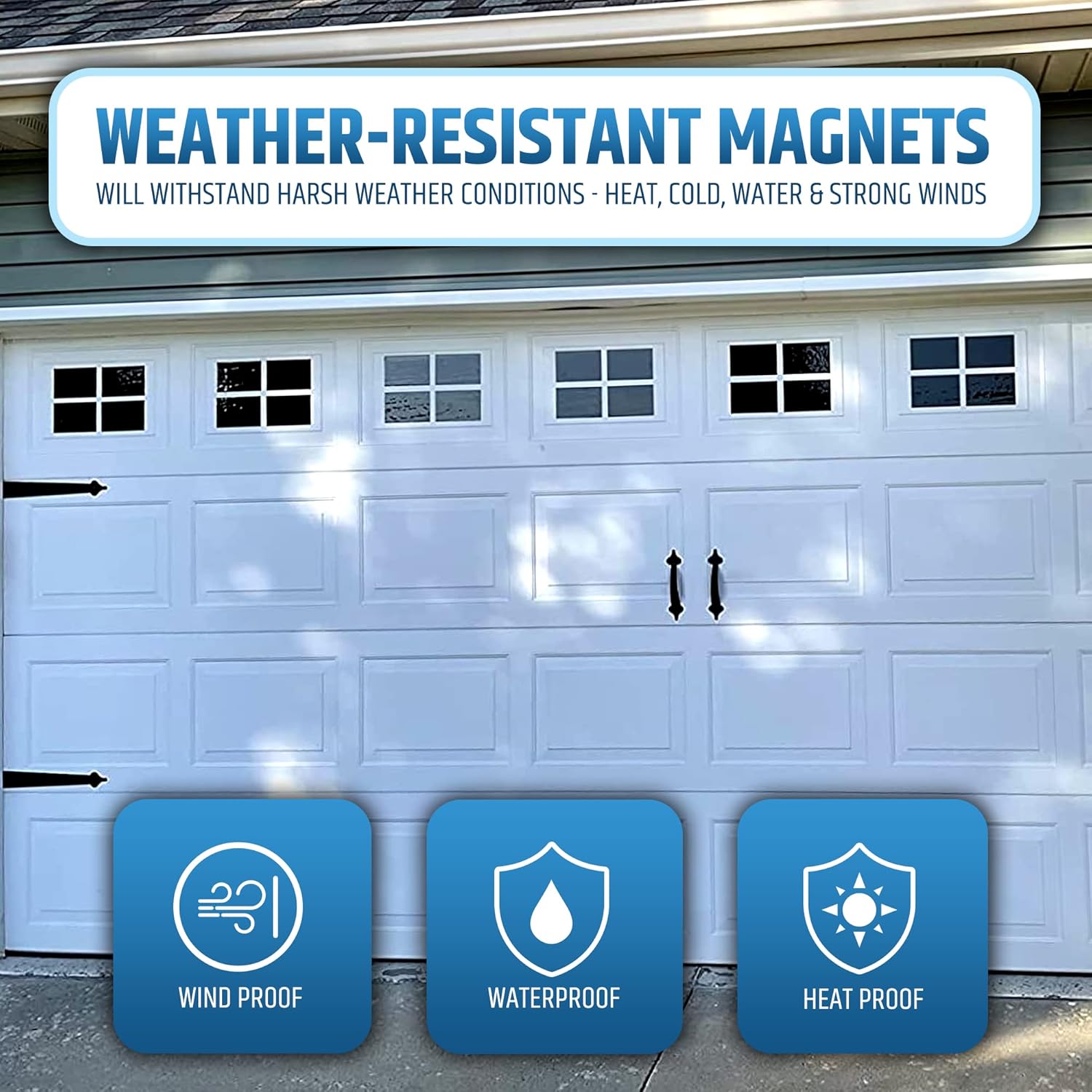 Premium Quality & Strong Magnetic Garage Door Decorative Hardware - Set of 2 Handles + 4 Hinges - Faux Garage Door Accents Kit for Curb Appeal | No Installation Needed | Will Never Fall Off