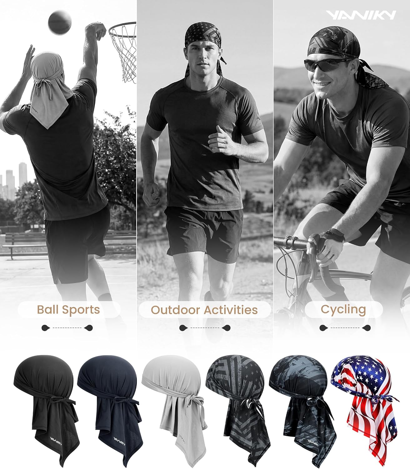 YANIKY Do Rag Bandanas for Men Cooling Breathable Skull Caps Women Dew Rags Moisture-Wicking Helmet Liner Head Wraps Durags