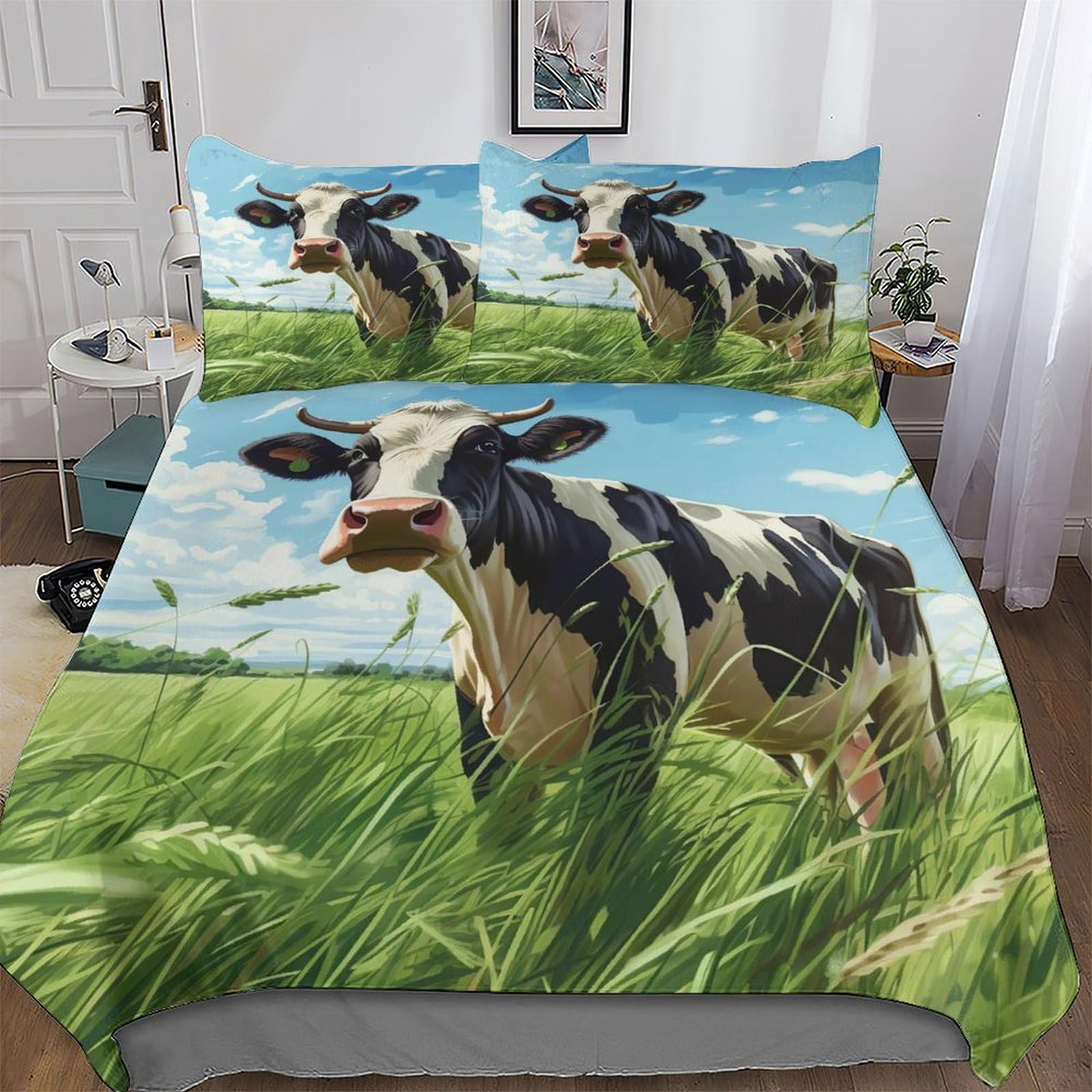 Llxxhh Boys Cow Duvet Cover Print Bedding Comforter Cover For And Girls Soft Microfiber Quilt Cover 3 Piece With Pillowcase Double (200X200cm)