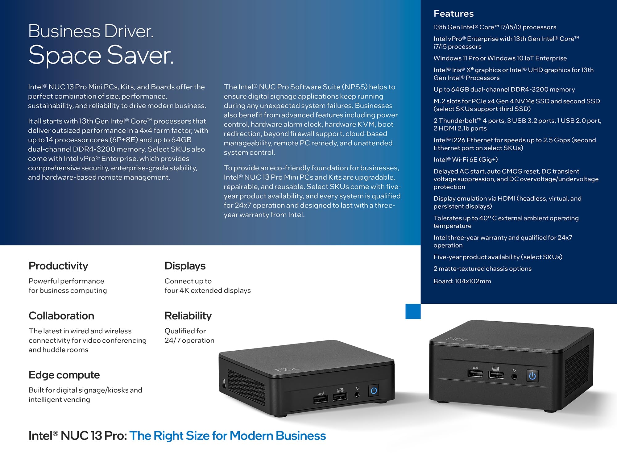 NUC 13 Pro NUC13ANKi3 Mini PC con Intel Core i3-1315U, 6 núcleos hasta 4.5GHz Turbo, gráficos Intel Iris Xe, soporte 4K, WiFi 6E (16 GB de RAM + 1 TB SSD)