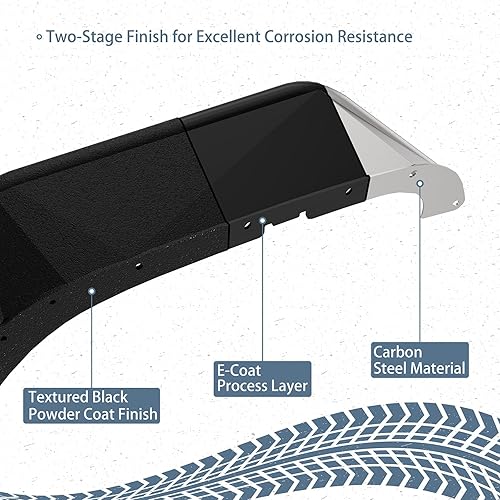 Miniatura 7 de Hooke Road Kit de guardabarros de tubo tubular JK delantero y trasero para Jeep Wrangler JK 24 puertas 2007-2018 con textura negra sólida