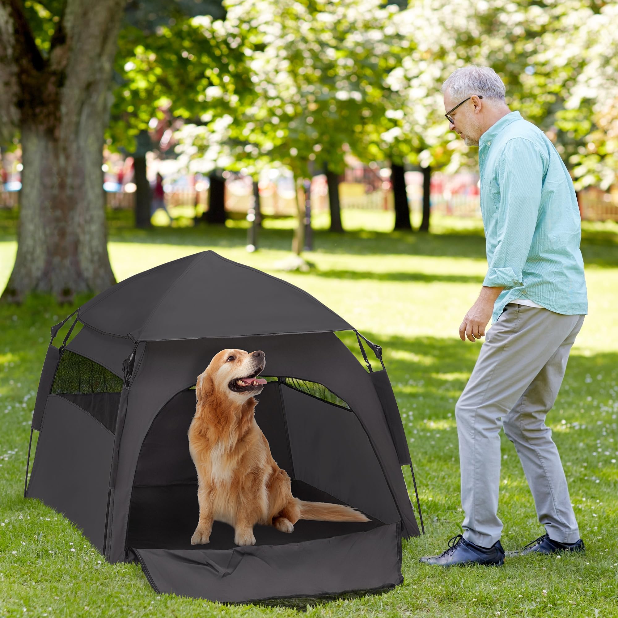PawHut Tente pliable pour chien et chat avec tissu Oxford imperméable, sac de transport, parc pour animaux de compagnie, tente d'exercice pour chiens et chats de très grande taille, utilisation en