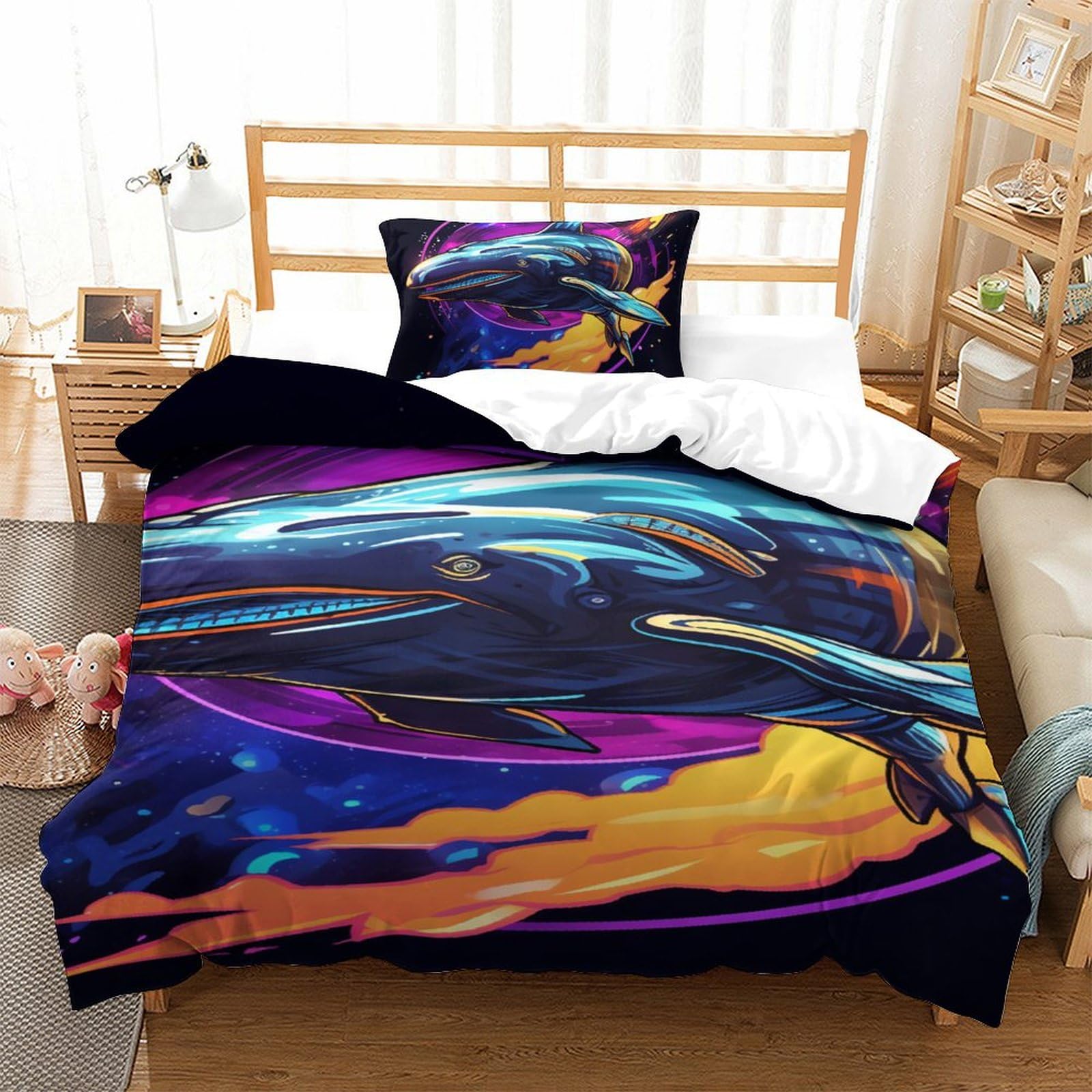 Housse de couette requin en microfibre douce premium avec taie d'oreiller hypoallergénique