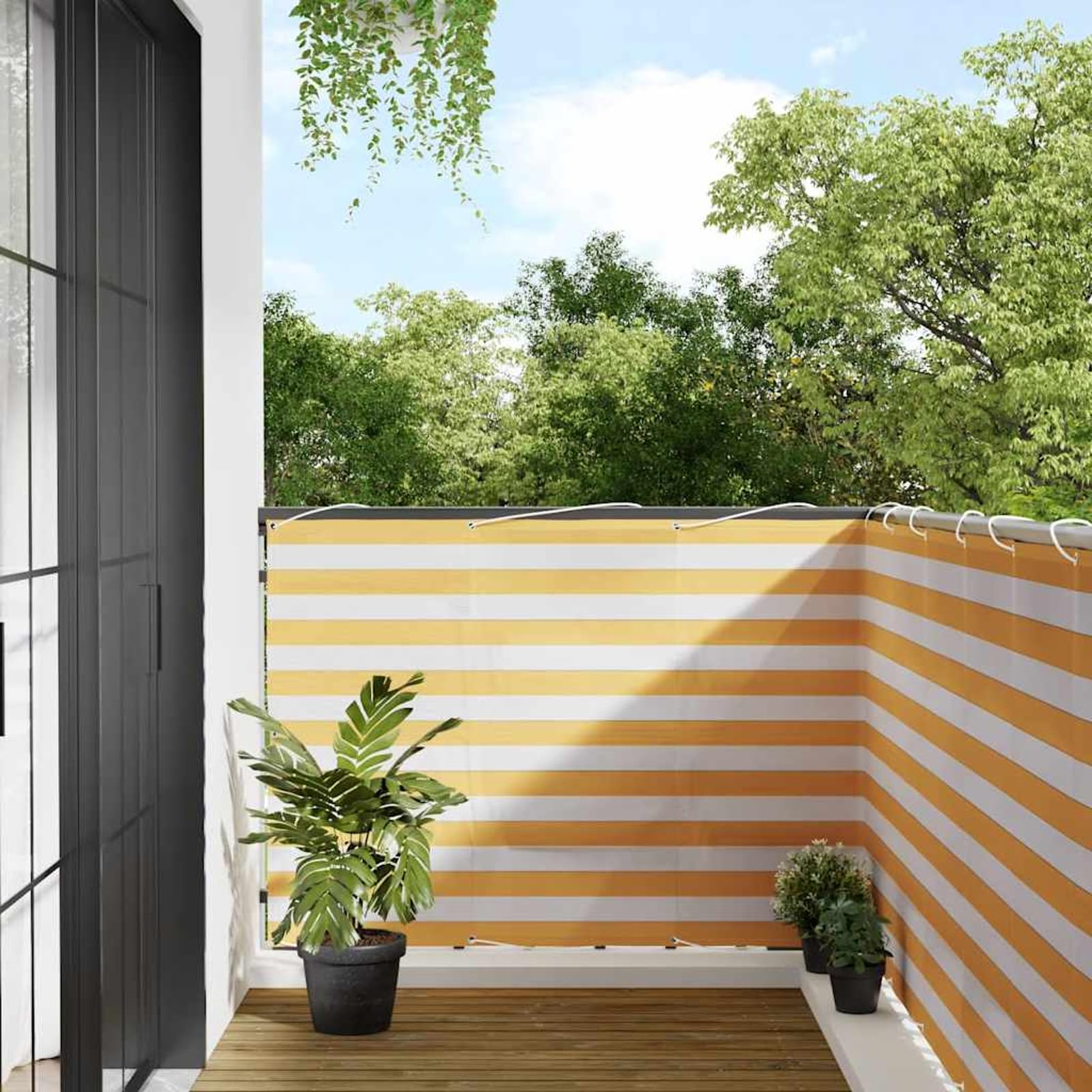 Anself Paravento per Balcone Striscia Gialla e Bianca 120x800 cm, Frangivista Balcone, Copri Ringhiera Balcone per Balcone Giardino terrazza, Protezione UV Antivento Impermeabile42002046
