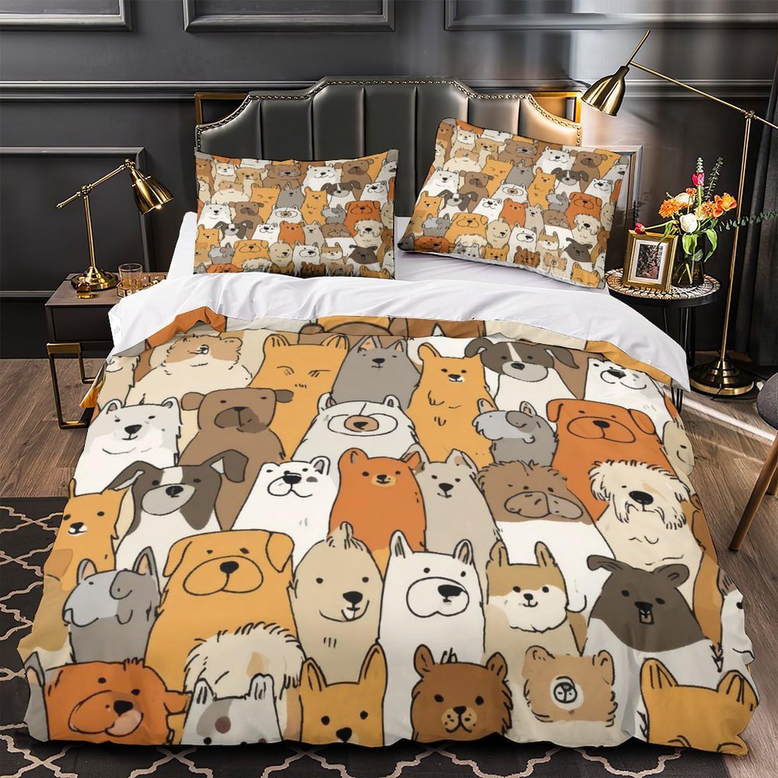 Parure de lit chien 140x200 cm avec housse de couette en microfibre
