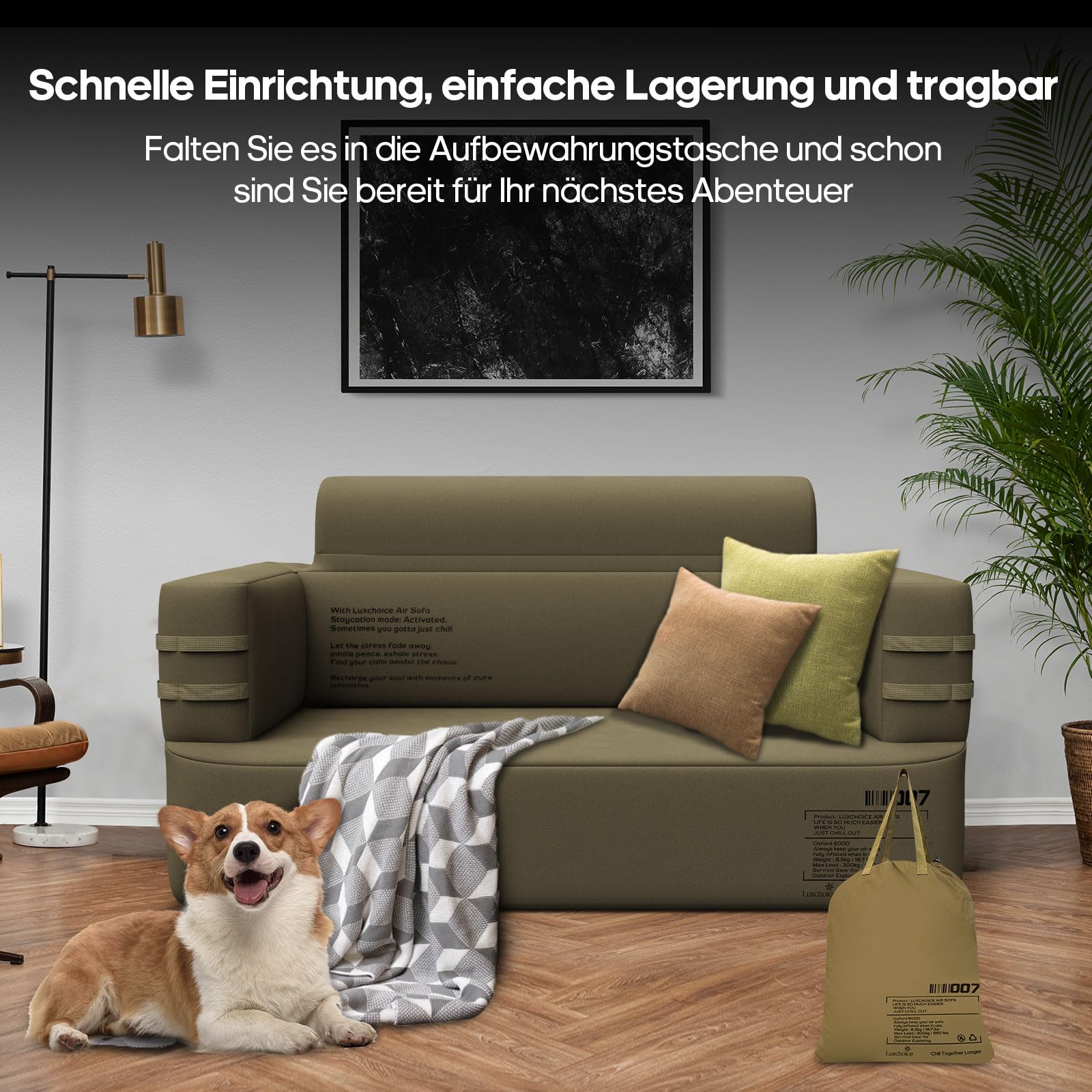 Luxchoice Aufblasbares Sofa Camping Luftsofa Camping Aufblasbar Couch Inflatable Outdoor Air Sofa mit Rücken Armlehne und Tragbare Pump