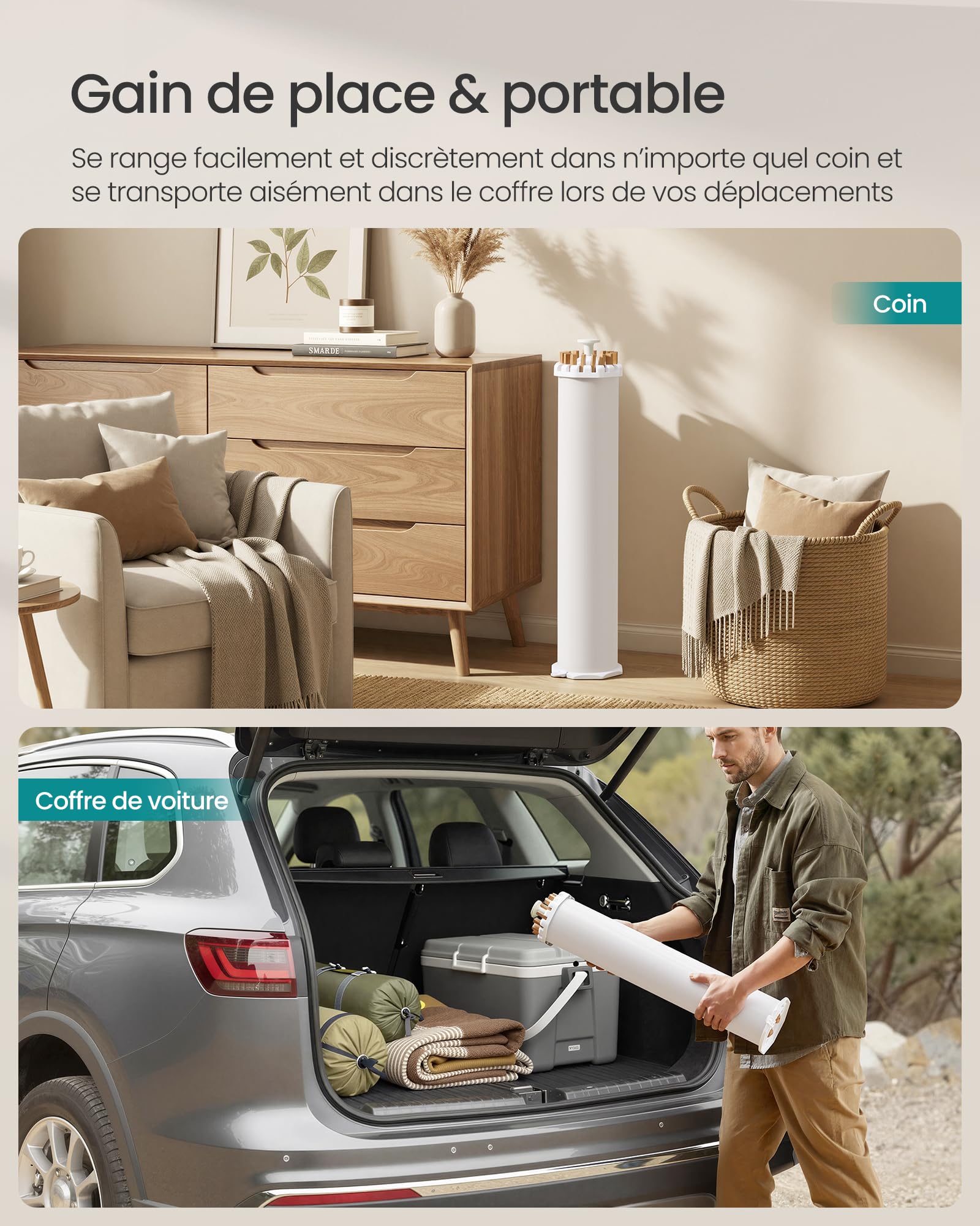 SONGMICS Étendoir à Linge Pliable, Séchoir Parapluie Portable, sur Pied, Gain de Place, Pivotant, Extensible, pour Buanderie, Balcon, 16 Support en Bois, Couleur Naturelle LLR530YW01