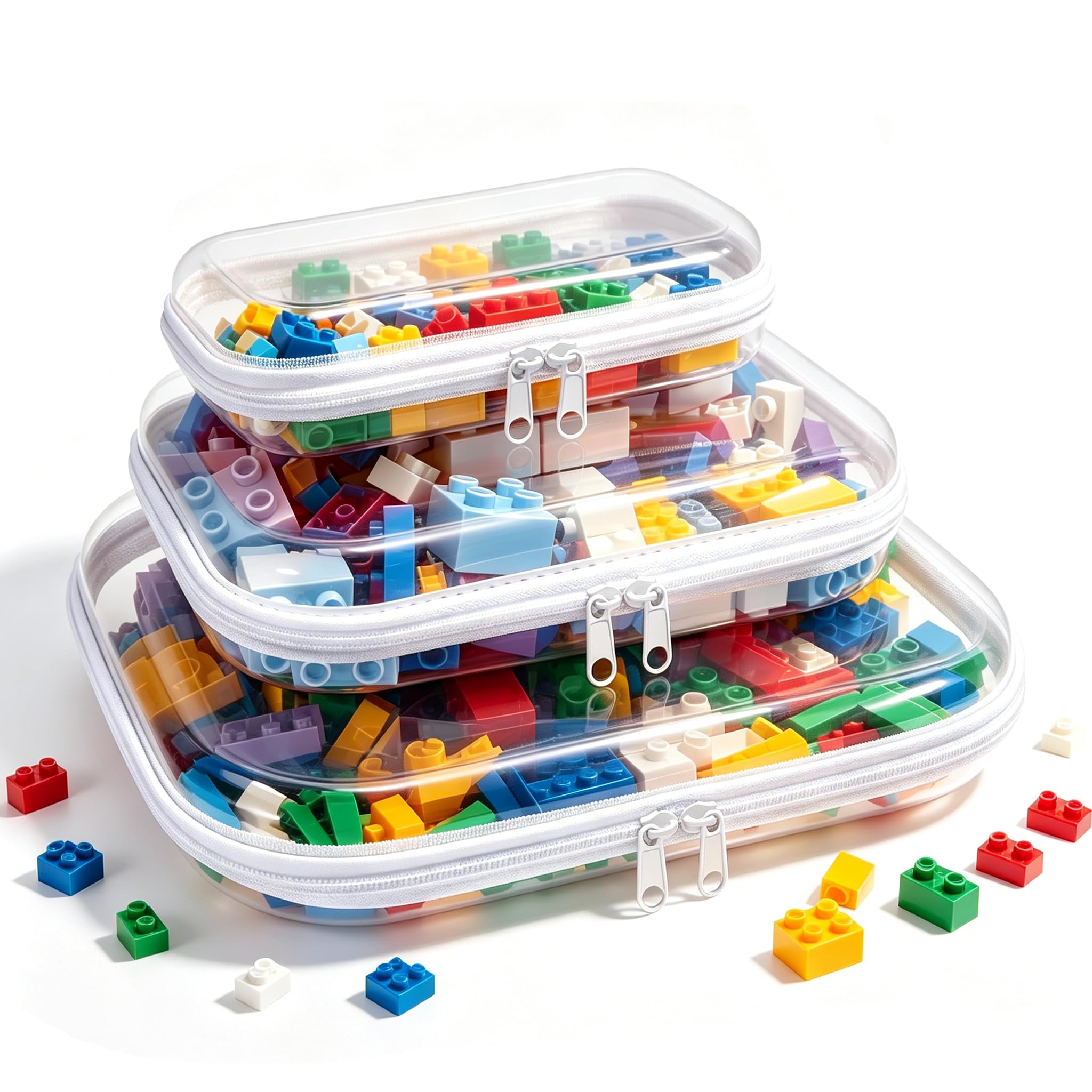 3-częściowy zestaw przezroczystych, sztywnych plastikowych etui na zamek błyskawiczny, z podwójnym zamkiem błyskawicznym, z 3 częściami, trwała torba na kosmetyki do makijażu i makijażu, z