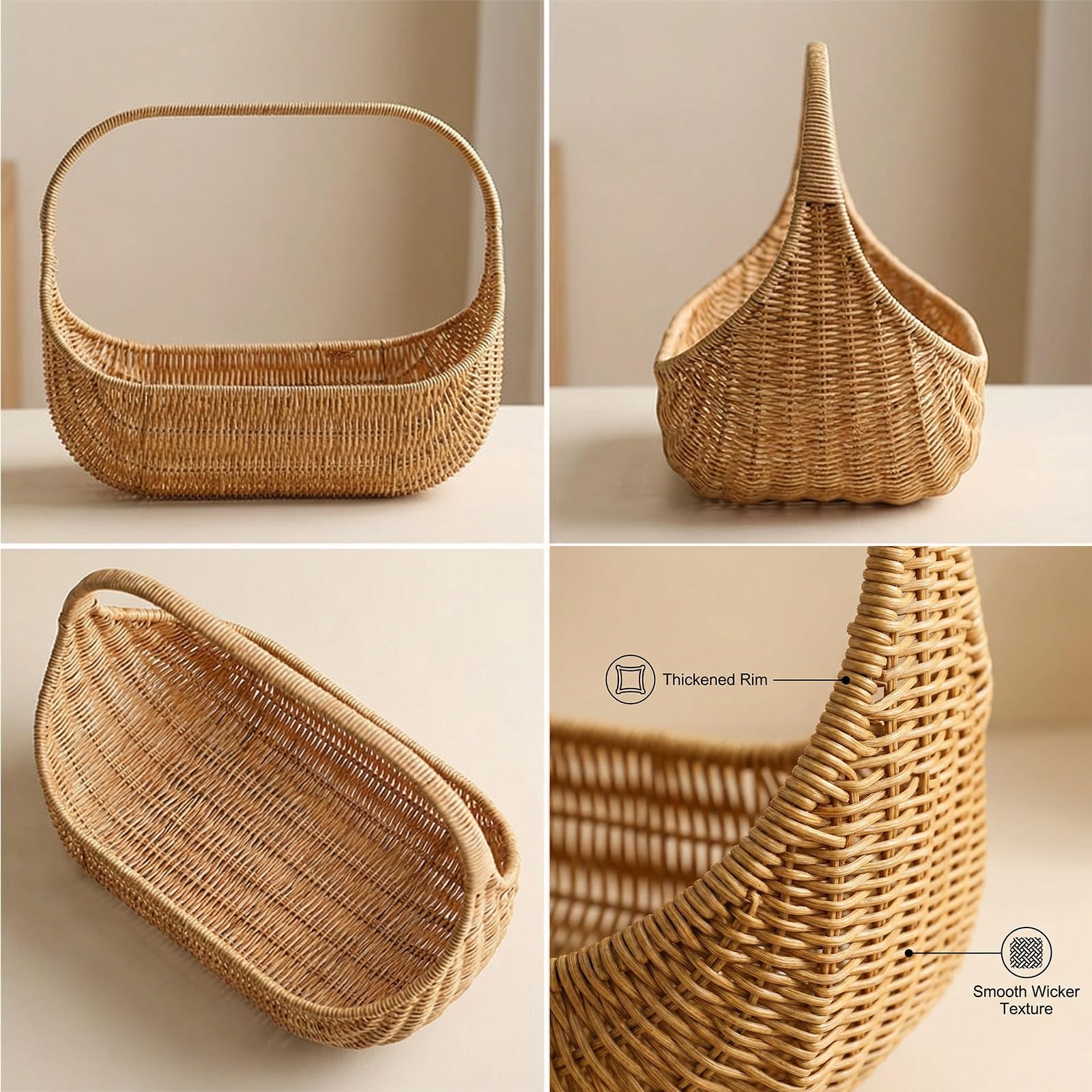 Geflochtener Picknickkorb, großer Korb aus PP-Geflecht, Erntekorb für den Außenbereich mit verstärktem Griff, zum Sammeln von Obst, Gemüse und anderen Gegenständen(XL 43.5x29x35.5cm)