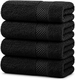 Pack of 4 Extra Large Bath Towels 30 x 60 Inches, 100% Combed Yarn Cotton, Super Soft, Lightweight, Larger & Fast Drying, Highly Absorbent Towels for Bathroom, (Black)