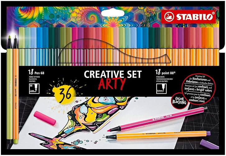 STABILO Fineliner + Premium Fiber-Tip Pen point 88 + Pen 68 - ARTY - Pack of 36 - Assorted Pastel Colors