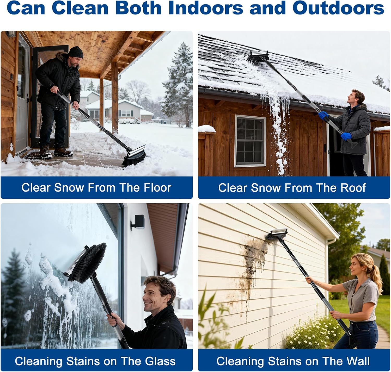 57" Extendable Long Snow Brush with Ice Scraper for Car Truck SUV Van - Soft Squeegee with 270° Pivoting Brush Head for Windshieldand Window - Snow Scraper with Antifreeze Gloves