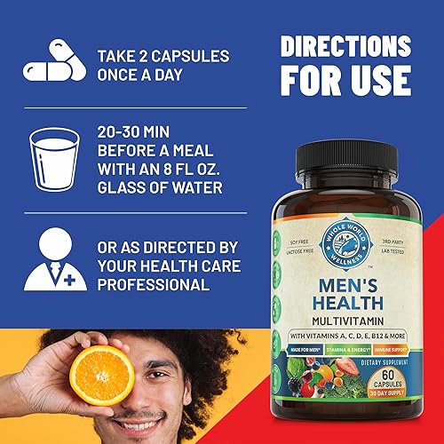 Miniatura 5 de Suplemento multimineral multivitamínico diario para hombre para energía, concentración, resistencia y rendimiento. Hecho para hombres con más de 30